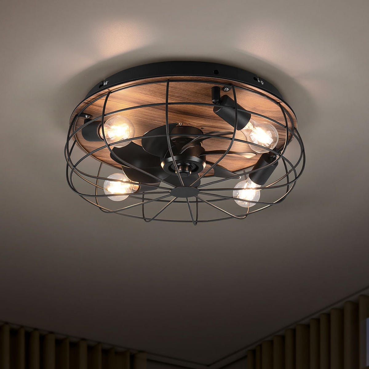 DECKENLEUCHTE TRONDHEIM Schwarz Holzoptik - Schwarz, Metall (48/48/17cm)