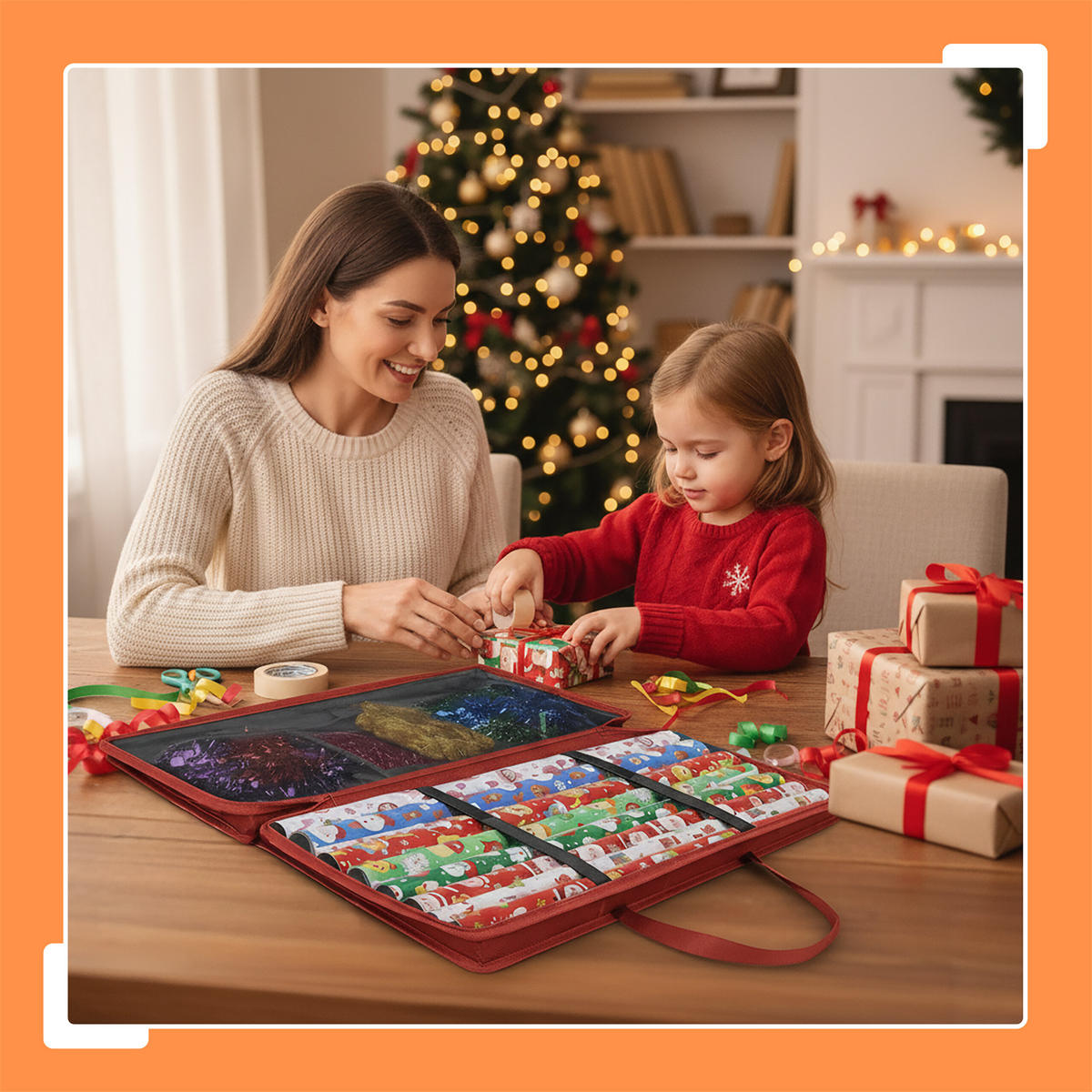 GESCHENKPAPIER-AUFBEWAHRUNG - Rot, Kunststoff/Textil (82/34/13cm) - Relaxdays