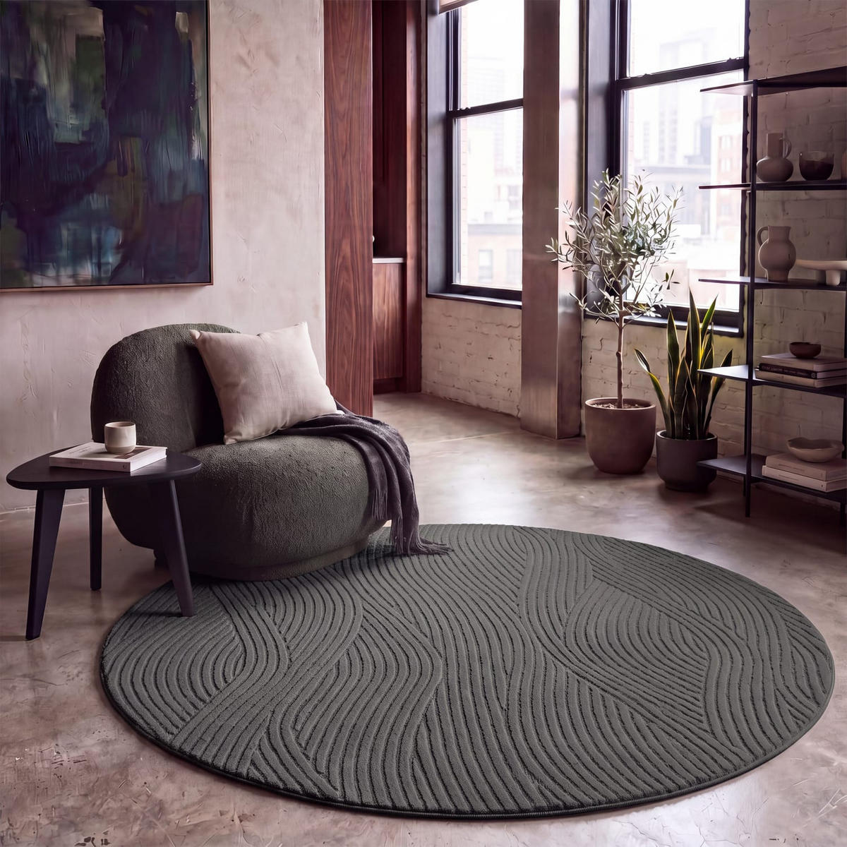 HOCHFLORTEPPICH 120/120 cm Tokio 478 - Anthrazit, Kunststoff (120/120cm) - Paco Home