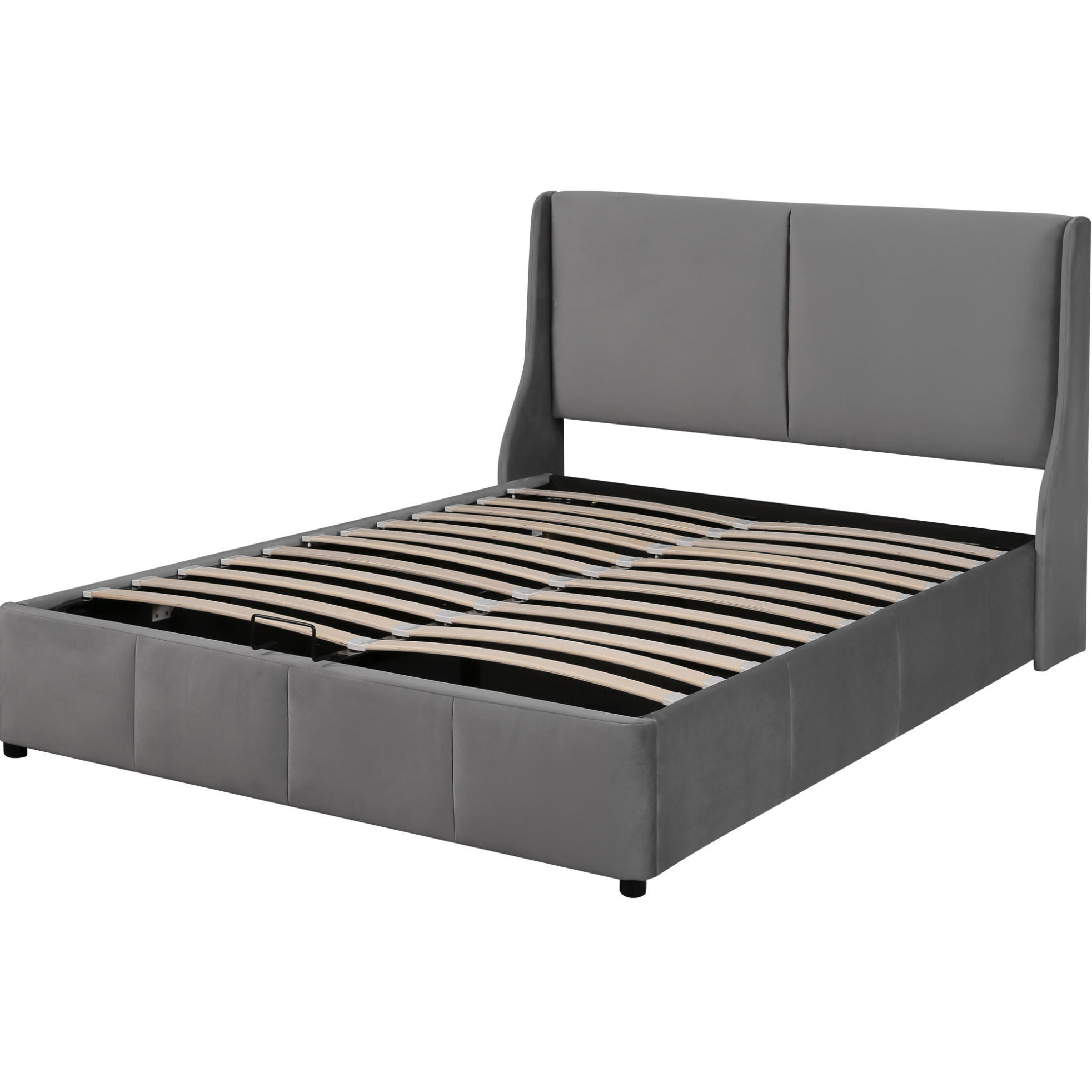 POLSTERBETT aus Samt 140x190 cm Grau mit Bettkasten und hydraulischer Hebefunktion - Grau, Textil (140/190cm) - IVMEU