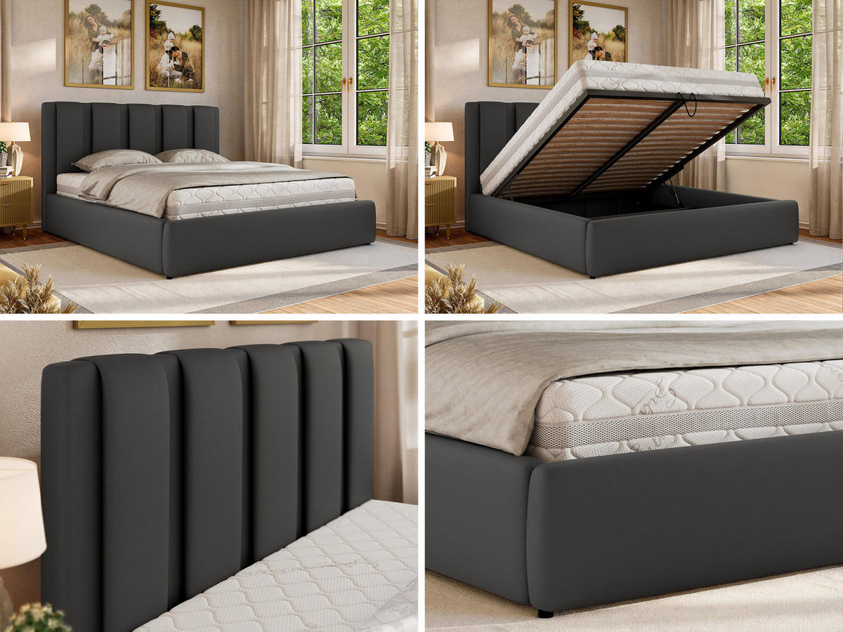 POLSTERBETT SAVINO CLASSIC 140/200 - Grau Kunstleder - Multipocket-Matratze - Grau, Textil (140/200cm) - MKS