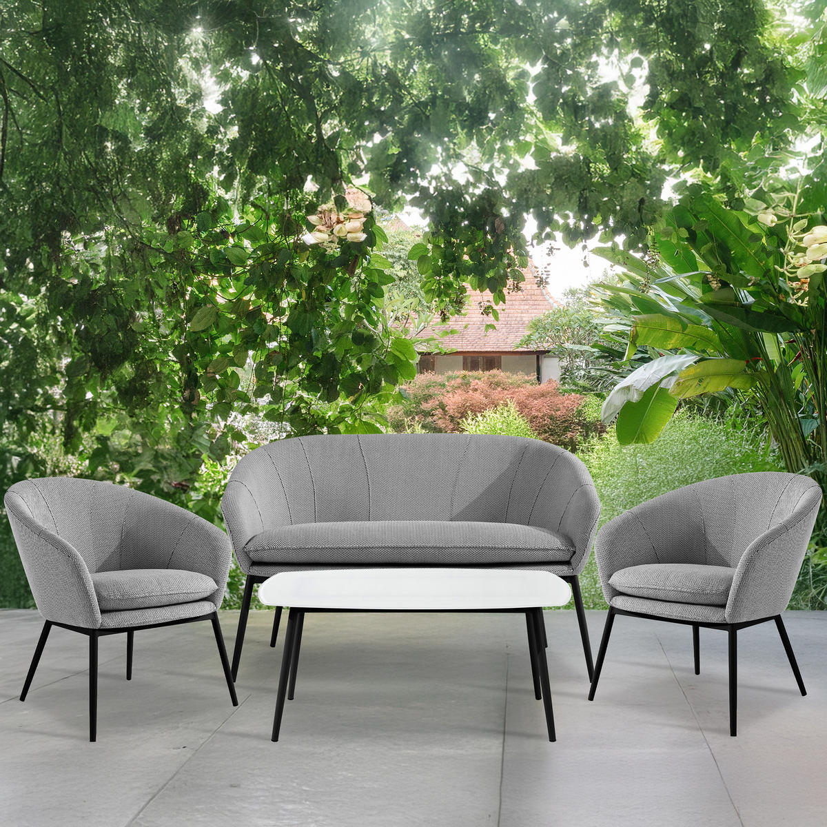 GARTENGARNITUR SOLIS - Weiß, Textil/Metall - KONSIMO®