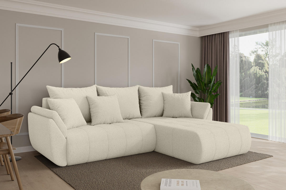ROHOVÁ SEDAČKA s funkcí spaní, otoman vpravo TOKO-L 277x194x86 béžová bouclé - černá/písková barva, kompozitní dřevo/textil (277/194cm) - ALTDECOR