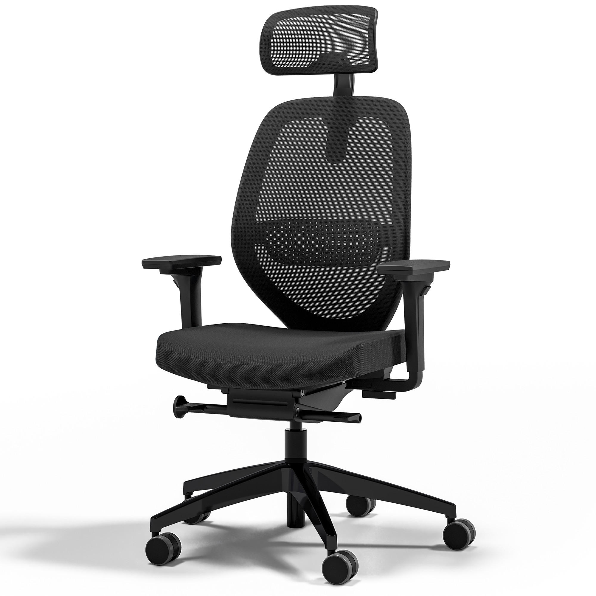 DREHSTUHL Ergonomischer Bürostuhl Atessa mit Netzrücken und Kopfstütze / Mit Kopfstütze Schwarz Netzrücken für Luftzirkulation - Schwarz, Textil (62.5/120.5/45cm) - ASSMANN