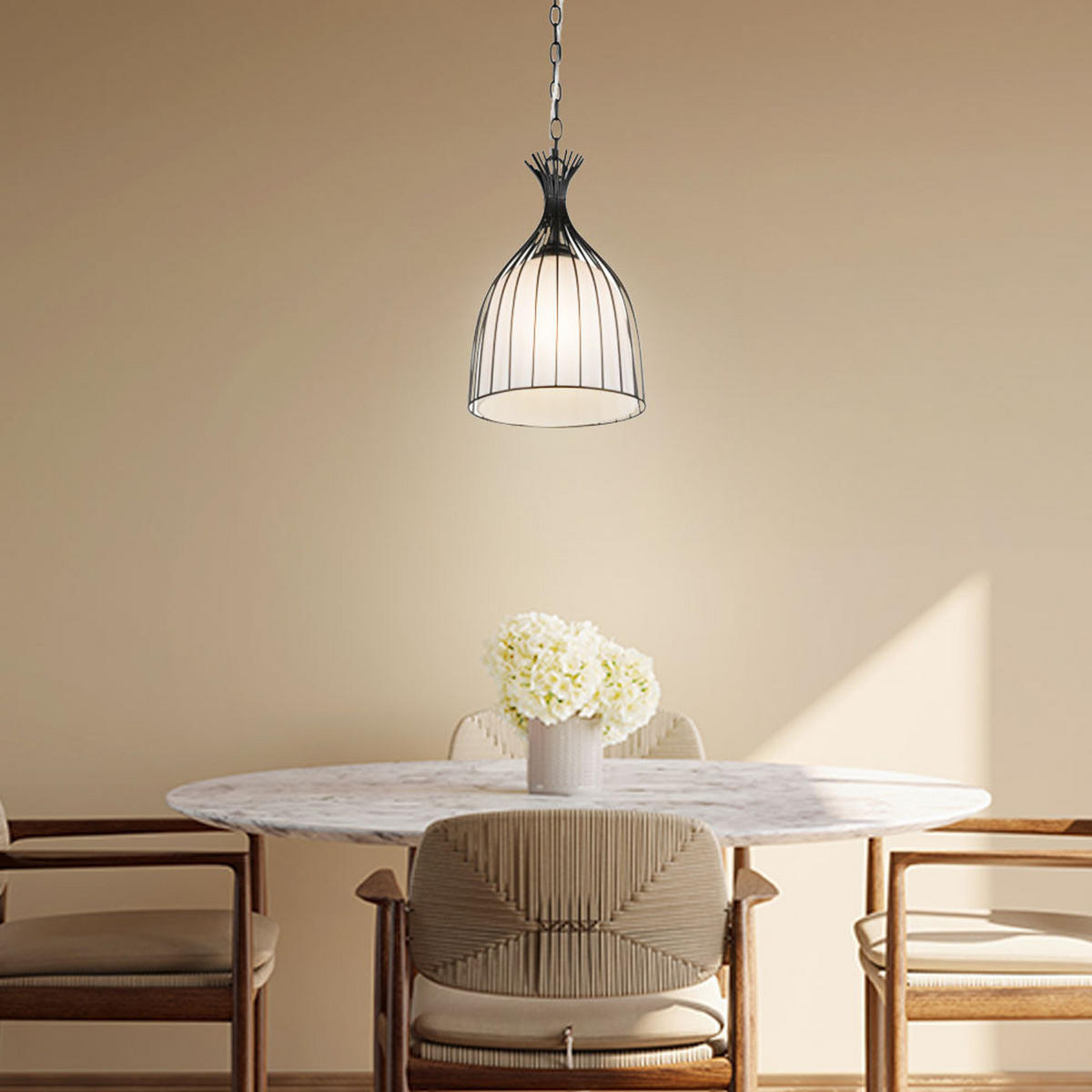 HÄNGELEUCHTE Metall opal Schwarz Gitteroptik - Schwarz, Metall (23/23/150cm) - Globo Lighting