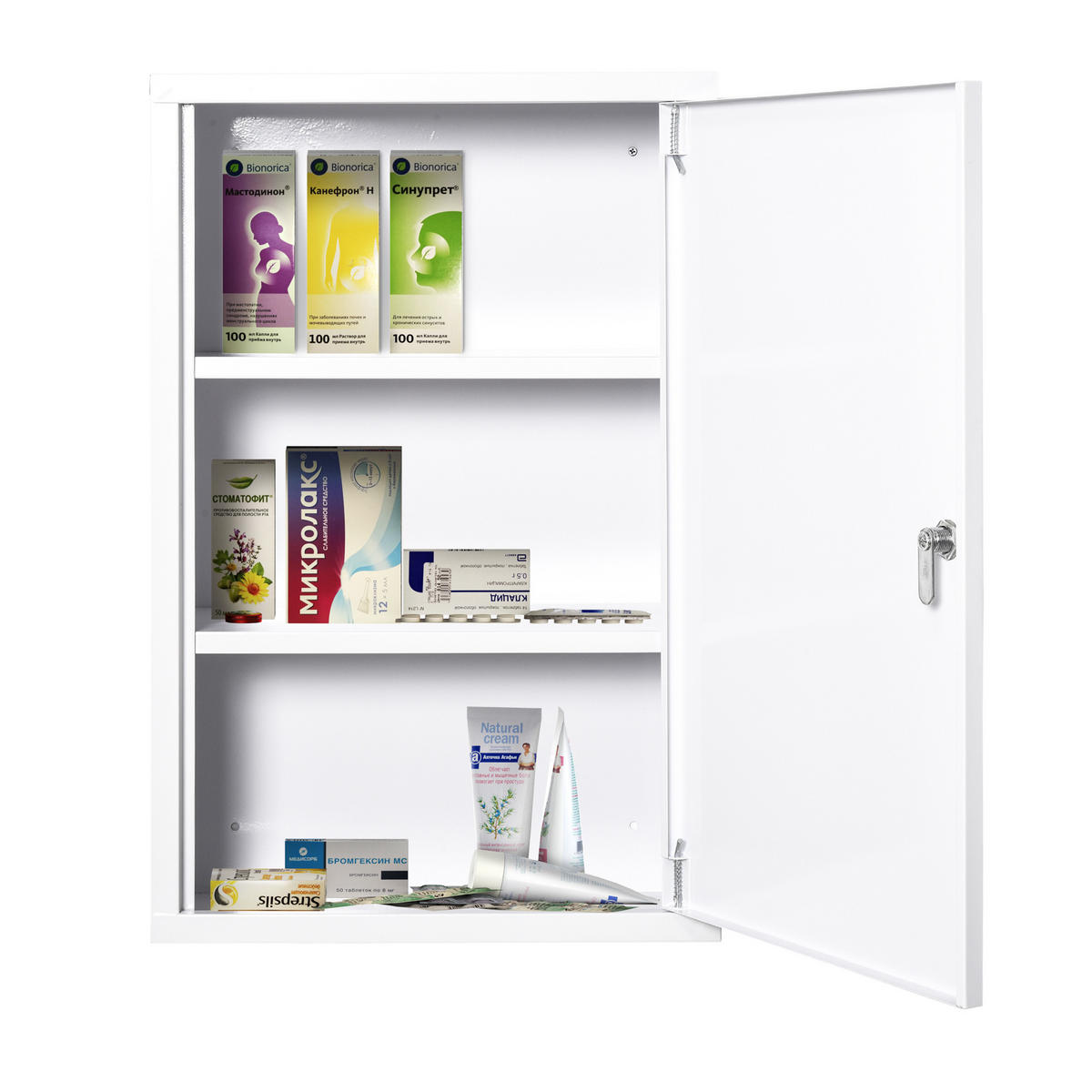 MEDIZINSCHRANK mit Schloss, 3 Fächer, Stahl, Weiß - Weiß, Metall (18/60/40cm) - Kleankin