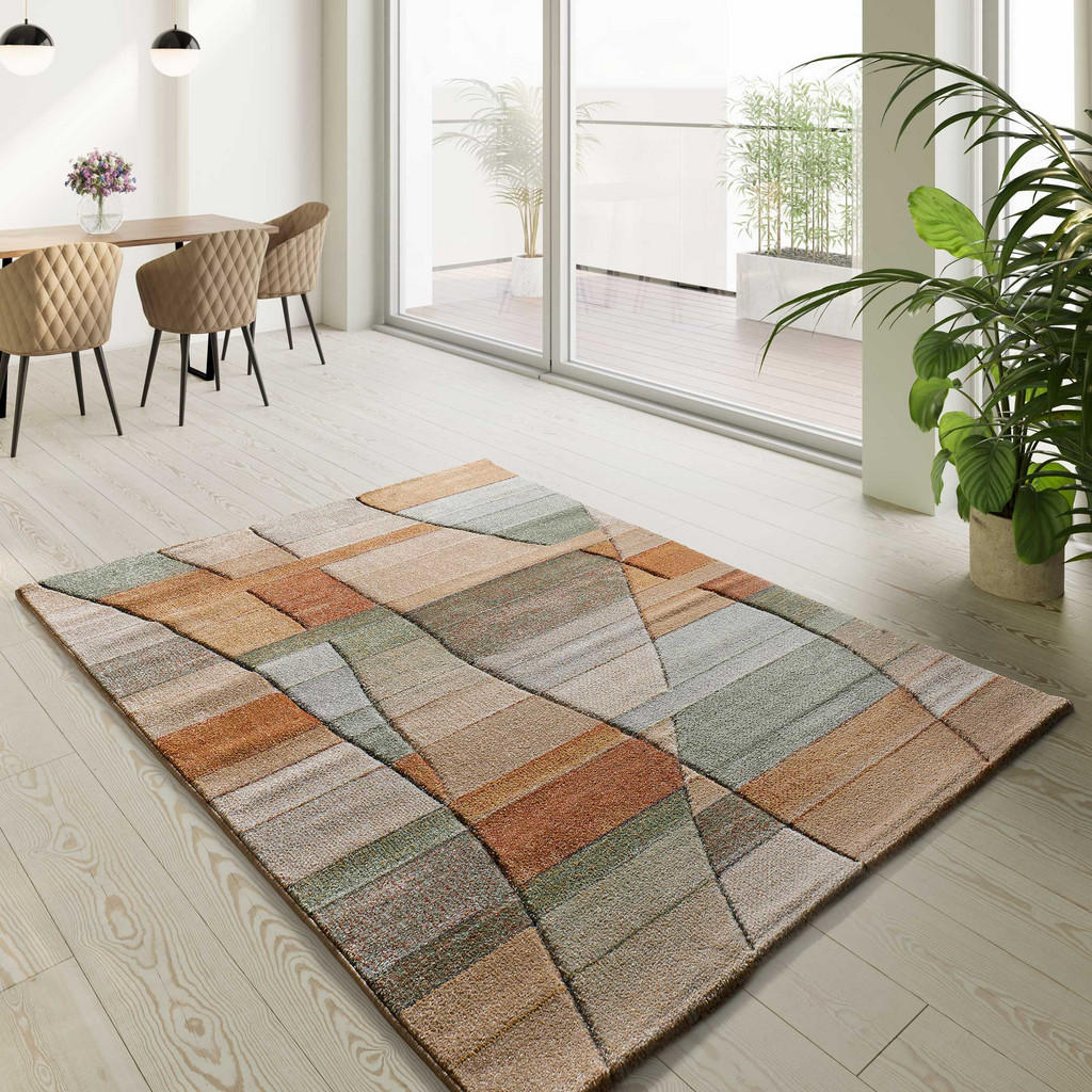 Thumbnail - Atticgo Webteppich, Mehrfarbig, Kupfer, Grün, Beige, Textil, Abstrakt, Rechteckig, 140x200 cm, Oeko-Tex® Standard 100, i...
