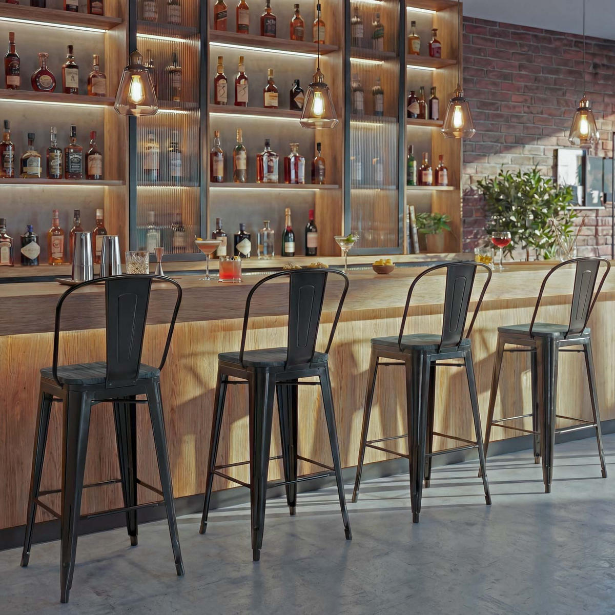 BARHOCKER METALL Schwarz 4er-Set - Schwarz, Holz (50/117/45cm) - MCW