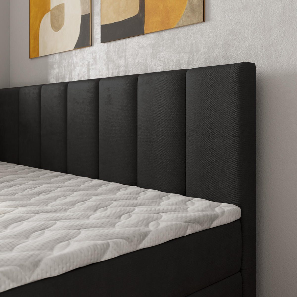 BOXBETT BEVE 90x200 cm mit Matratze und Topper, H2+H3 - Schwarz - Schwarz, Holz (90/200cm) - MASSENO