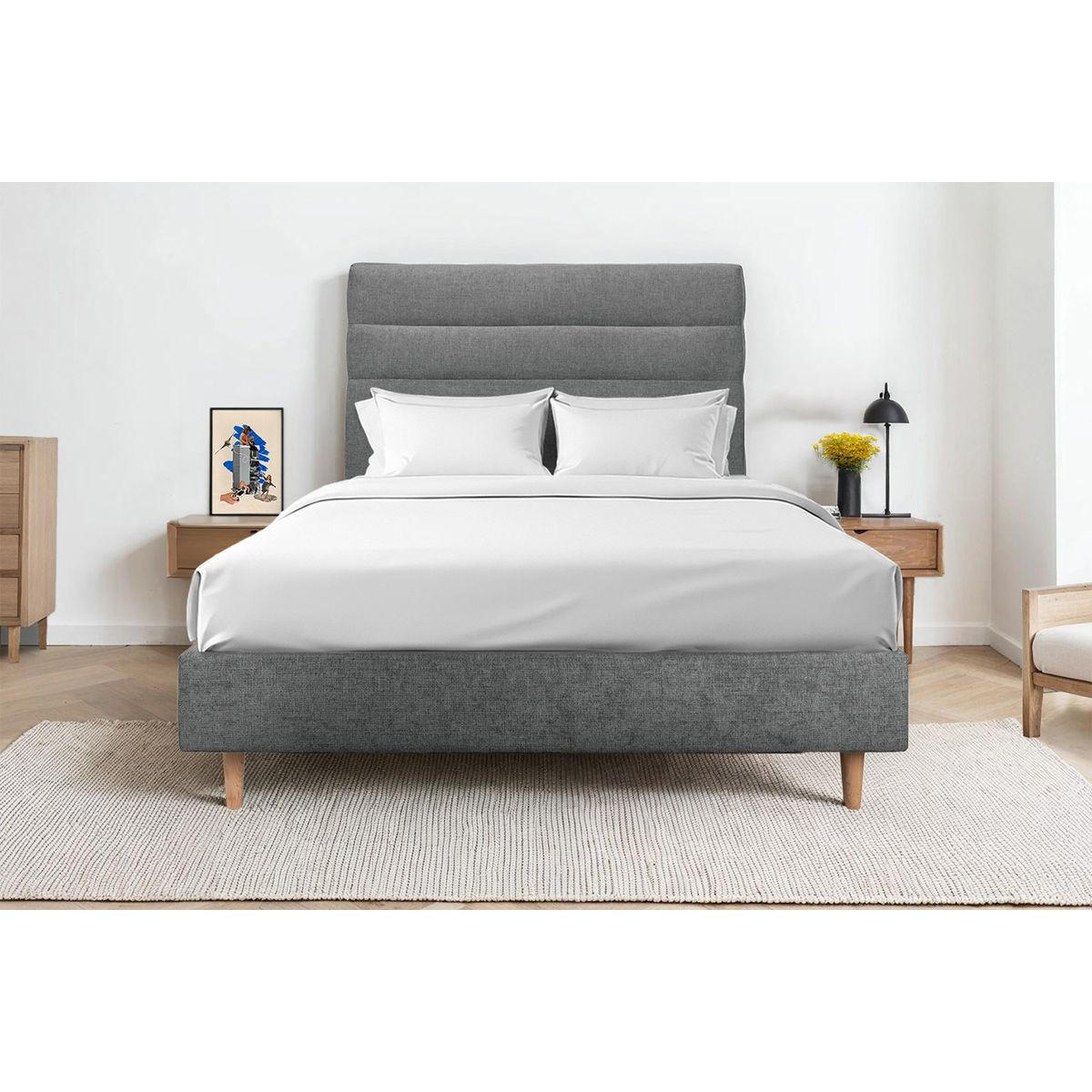 KOPFTEIL Modell Linien – Anthrazitgrauer Stoff 200 cm - Anthrazit/Beige, Karton/Holz (200/120/10cm) - Sommeil de Plomb
