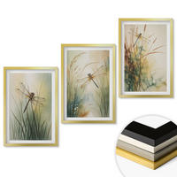 WANDBILDER 3er Set - 40x60 cm Goldrahmen - Libellengräser über dem Wasser - Goldfarben, Kunststoff (40/60cm) - ArtPrintCave