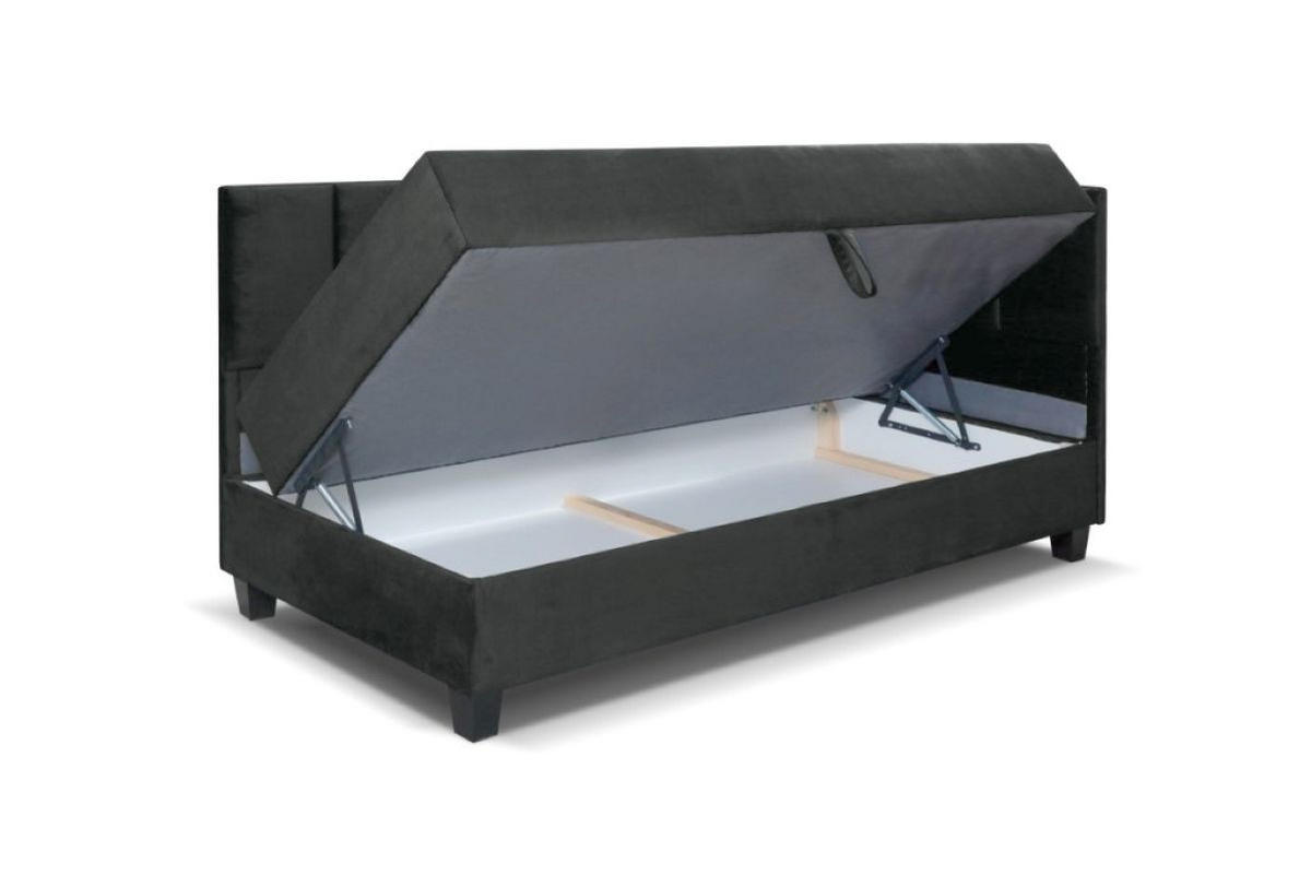 BOXBETT Kinderbett Eryk 80x200 cm mit Matratze und Bettkasten, rechts, grau - Grau, Kunststoff (80/200cm) - Margaret Hadas24