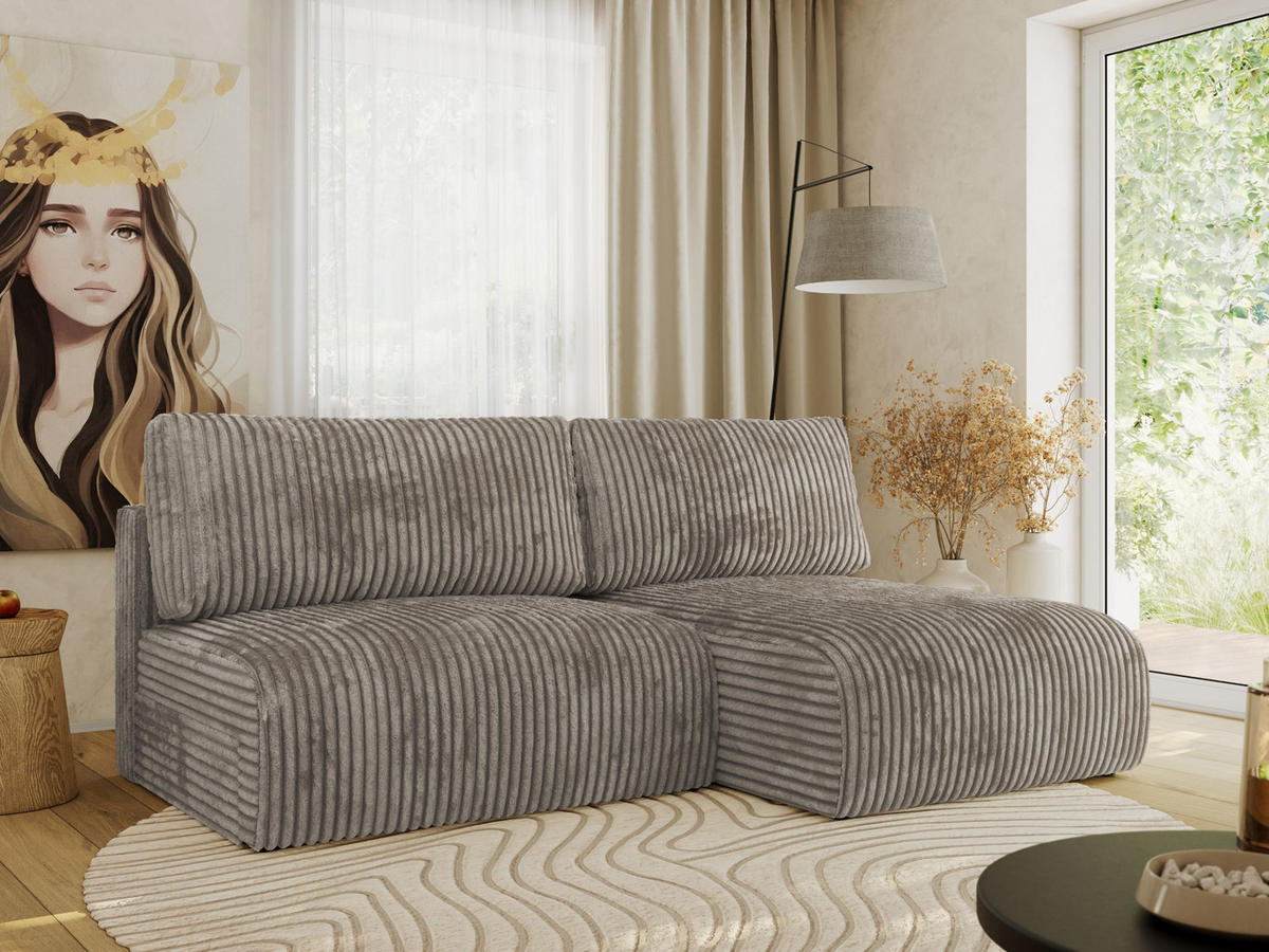ECKSCHLAFSOFA VIVO L Hellbraun Cord - rechts - Hellbraun/Schwarz, Kunststoff/Textil (150/223cm) - MKS