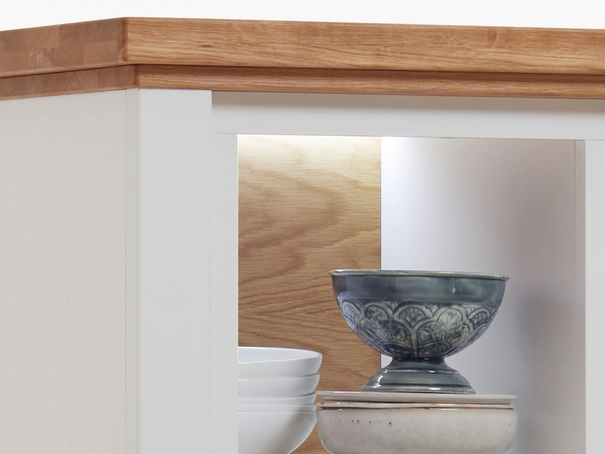 HIGHBOARD weiß Olbia Wildeiche 112/45/145 cm - Weiß/Braun, Holz (112/145/45cm) - Casamia Massive Möbel