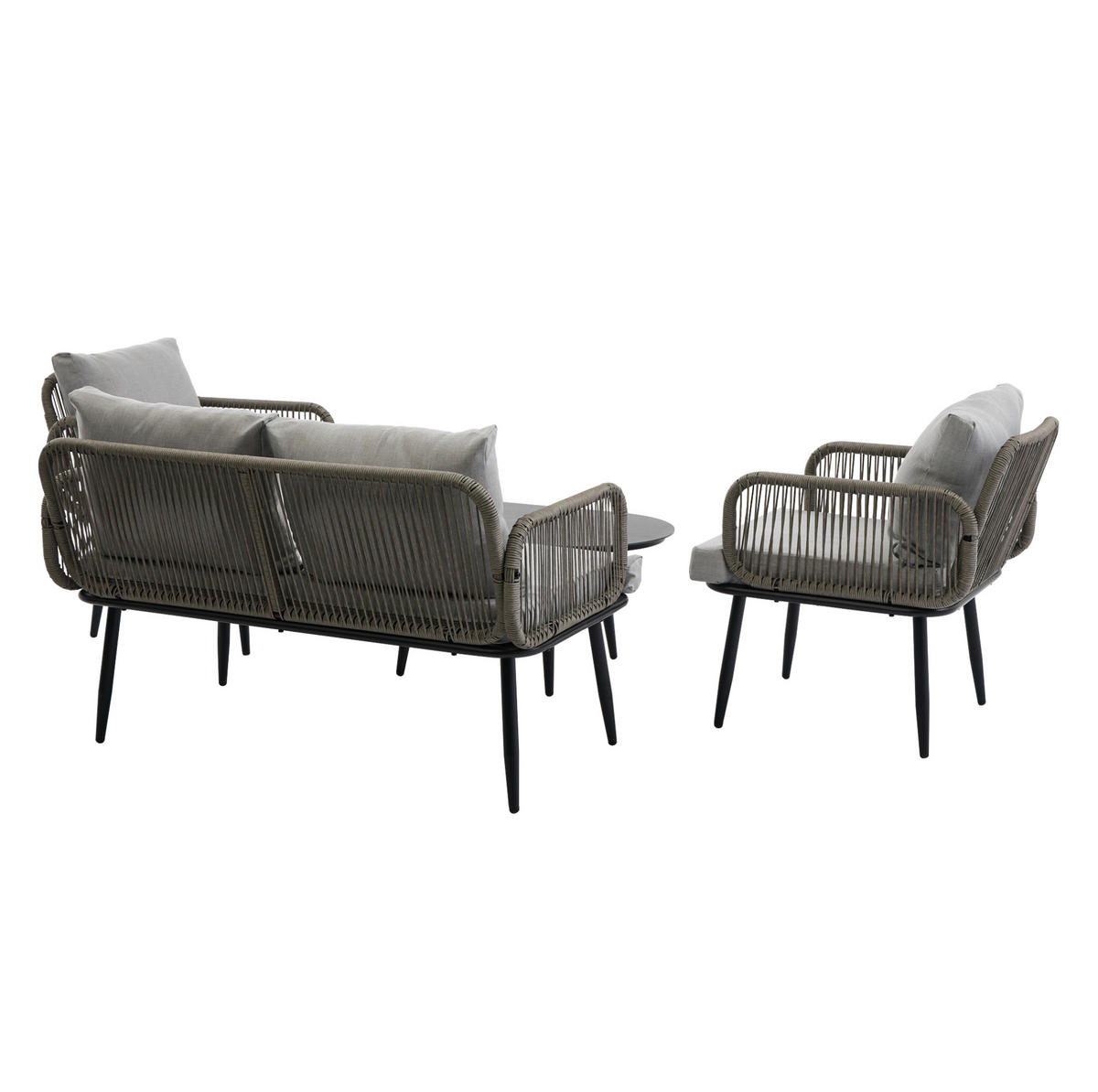 GARTENMÖBEL-SET 120/64/74 cm grau aus verzinktem Stahl und Polyester mit Kissen und Couchtisch - Grau, Textil - OKWISH