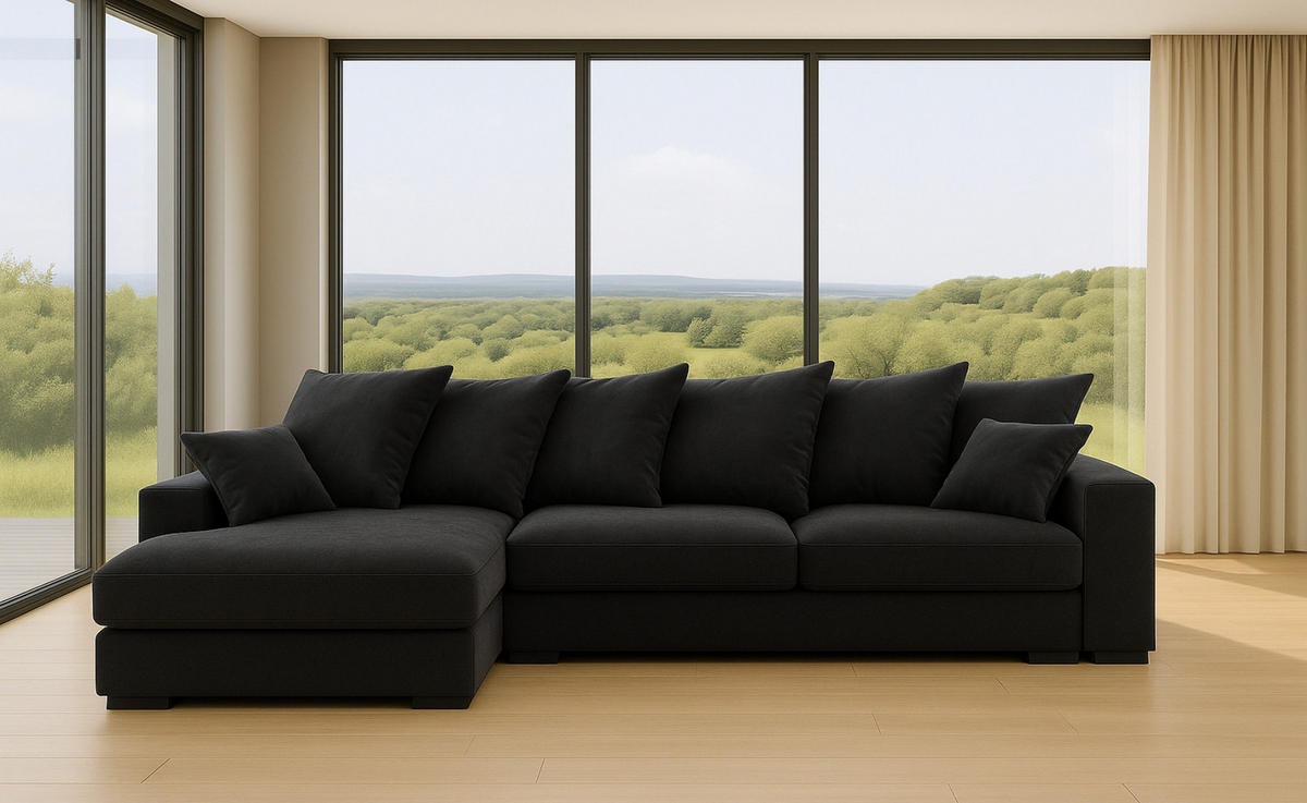 ECKSOFA Mit Schlaffunktion Und Bettkasten Couch L-form Gabon Stoff Riviera Links Schwarz - Schwarz, Holz (155/285cm) - Kaiser Möbel