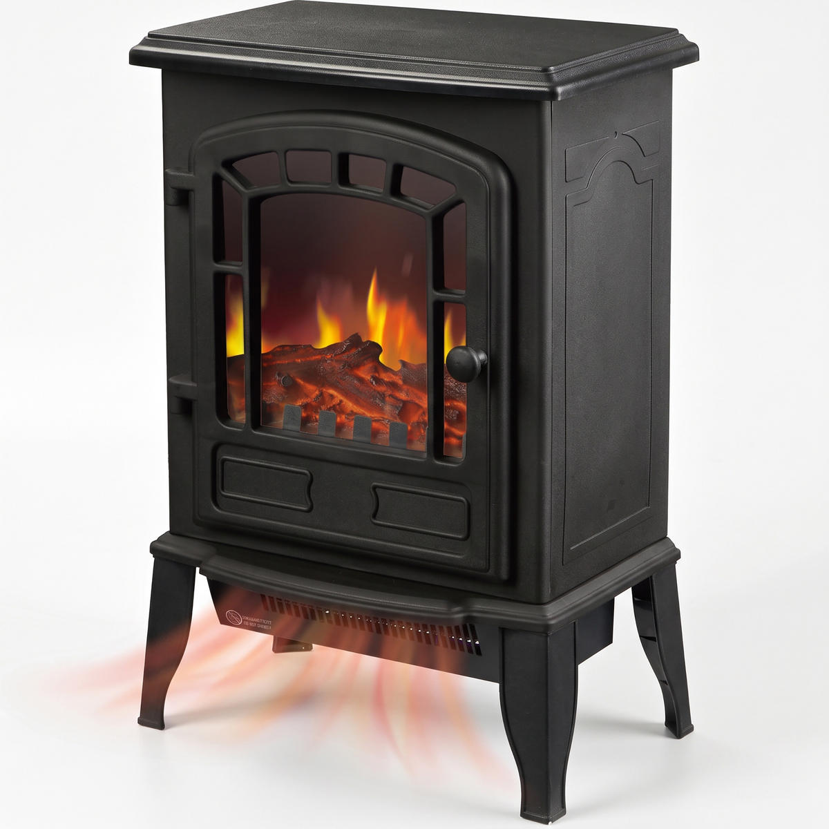 KAMIN Svart elektrisk med värmefläkt 2000 W - Svart, Glas/Plast (39/56.5/24cm) - Relaxdays