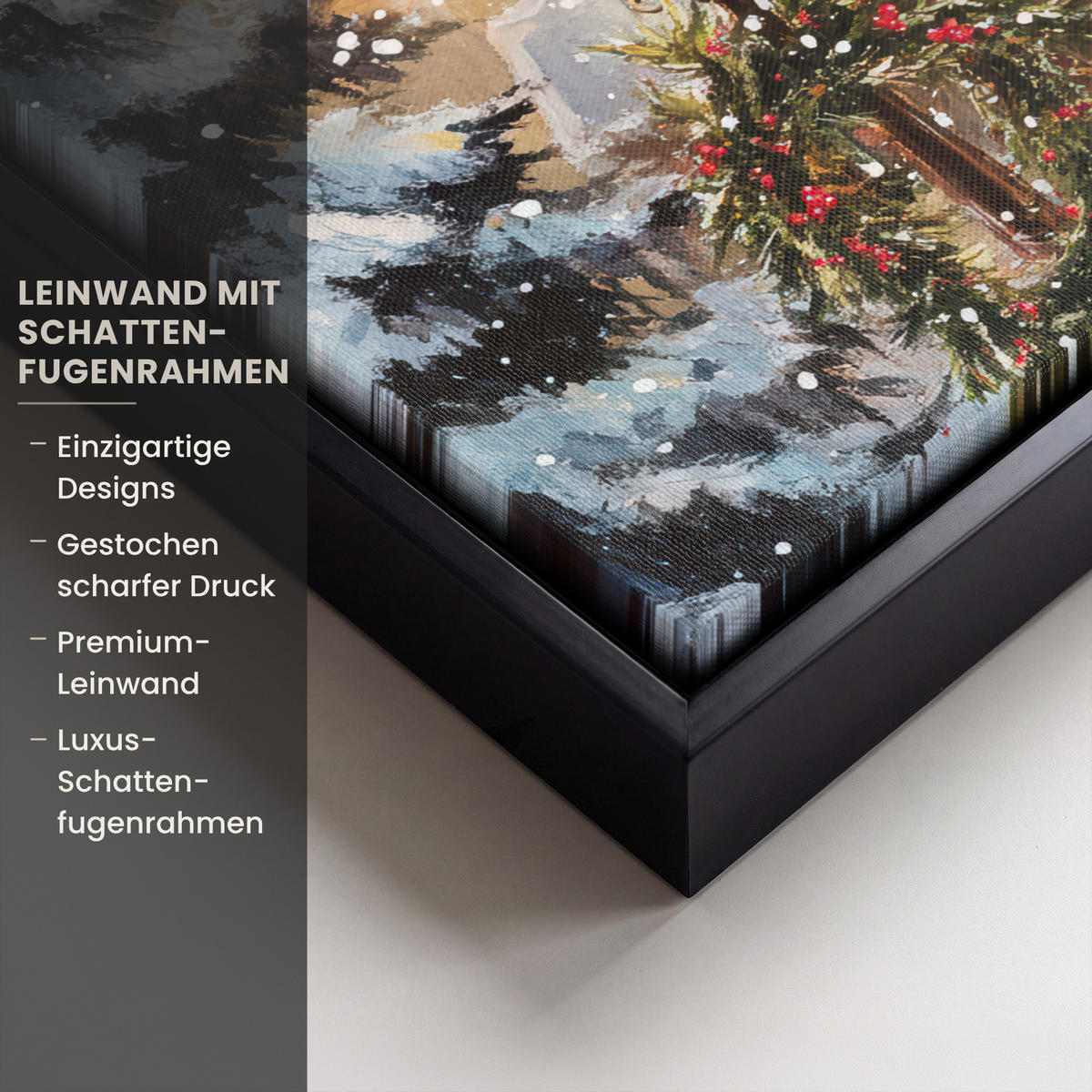 LEINWAND Bilder mit Rahmen - Weihnachtsdorf - Häuser - Schnee - Weihnachten - 30x20 - Sandfarben, Textil (30/20cm) - MuchoWow