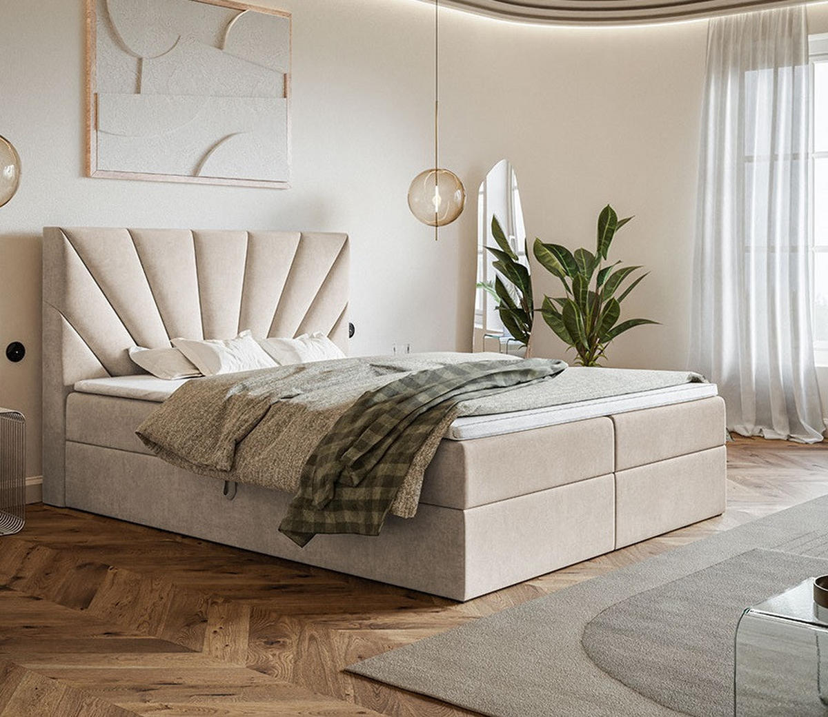BETT Beige FOX 6 Kontinental 180x200 cm - Beige, Textil (180/200cm) - Sepro Meble