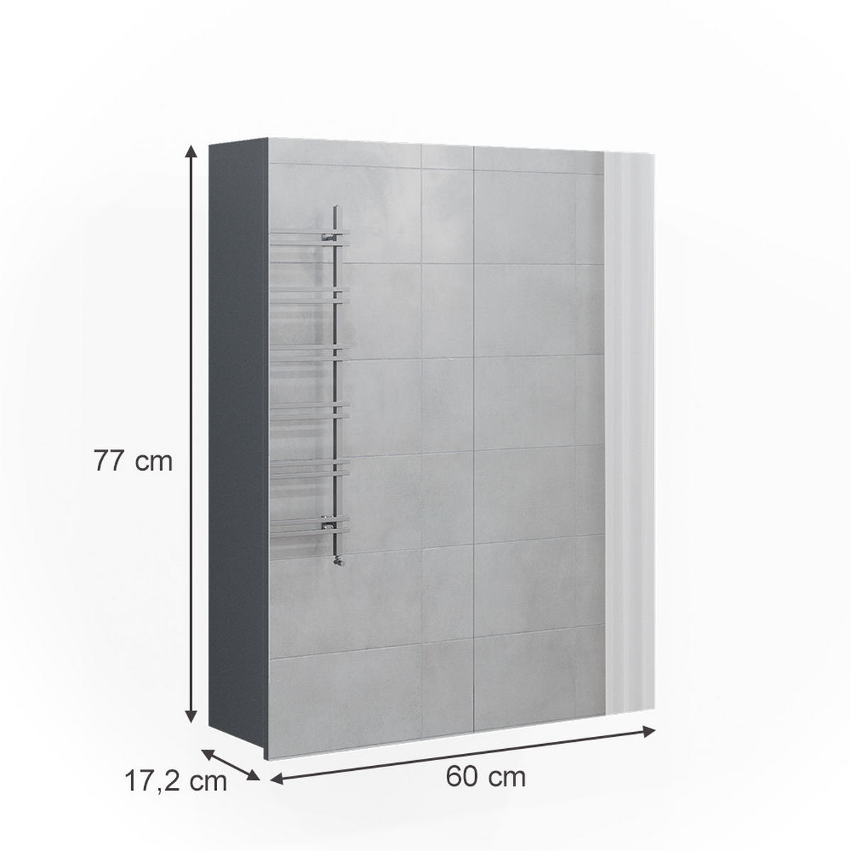 BADSPIEGELSCHRANK Fredd Anthrazit 60 x 77 cm - Schwarz Hochglanz/Anthrazit, Holzwerkstoff (60/77/17.2cm) - Vicco