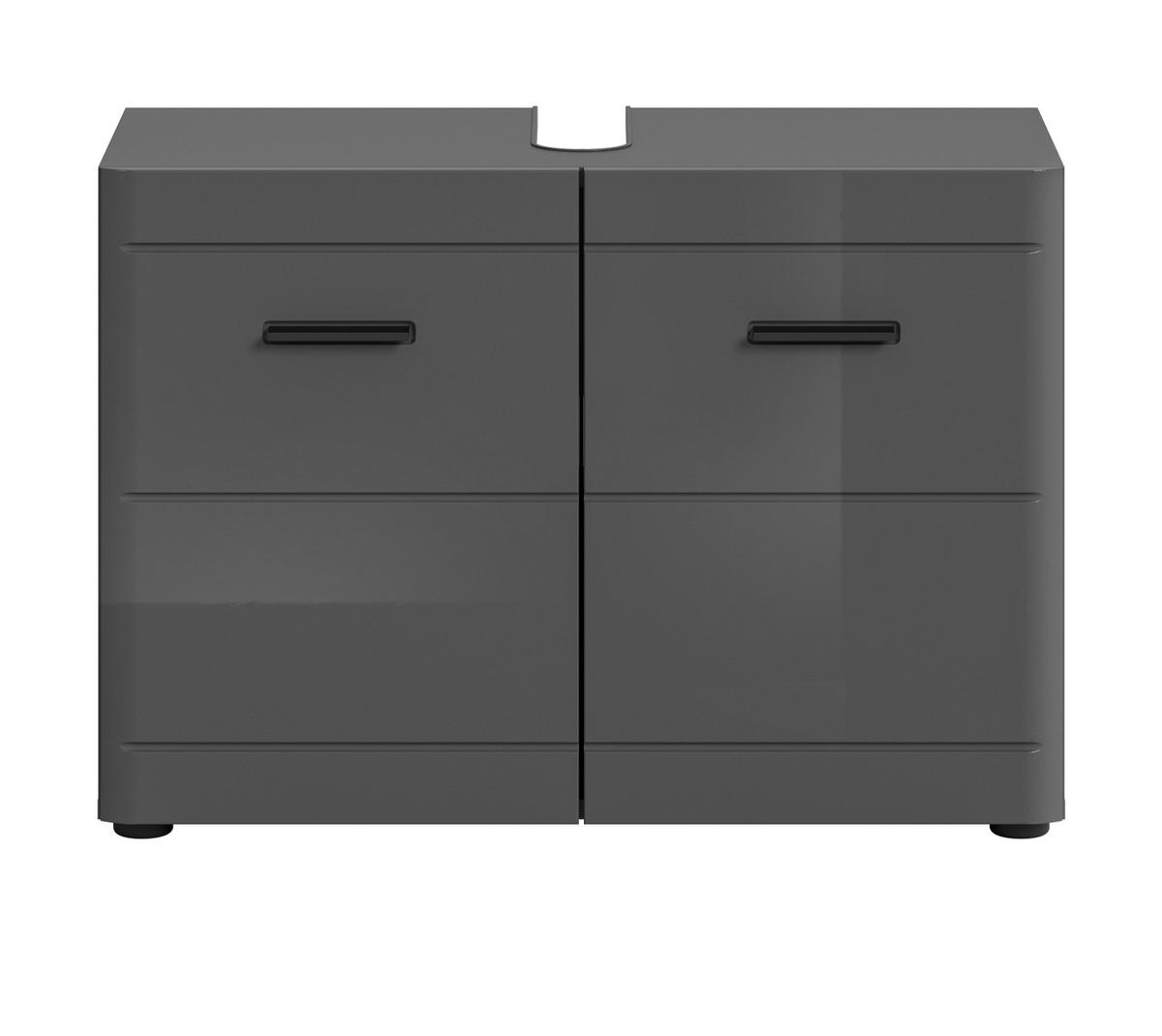 WASCHBECKENUNTERSCHRANK grau Hochglanz 80 cm mit Soft-Close - Schwarz/Grau, Holzwerkstoff/Kunststoff (80/56/34cm)