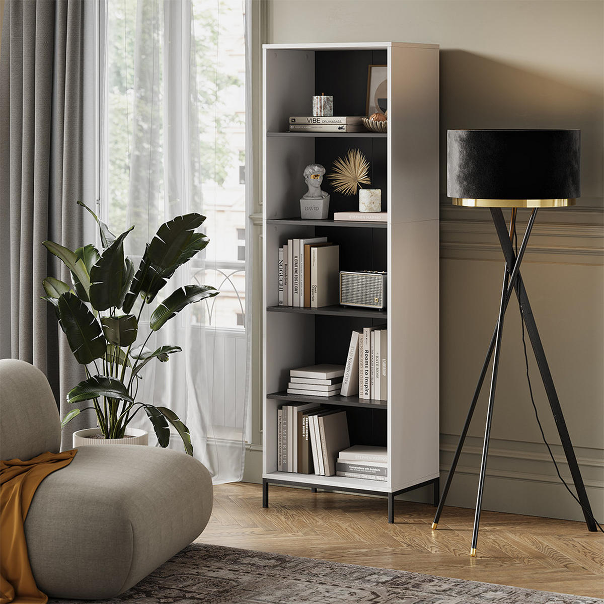 BÜCHERREGAL Eliza Weiß 60 x 180 cm mit 5 Fächern - Weiß, Holzwerkstoff (60/180/40cm) - Vicco