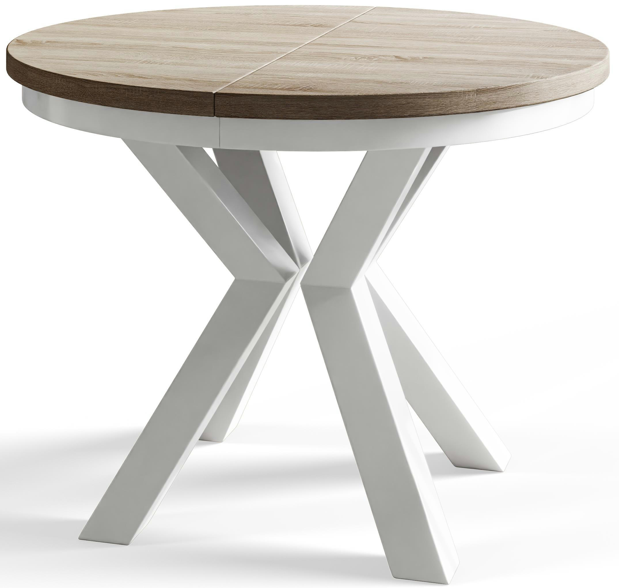 ESSZIMMERTISCH LOFT, ausziehbarer Tisch 120 cm/200 cm, Farbe: Beige, mit Metallbeinen in Farbe Weiß - Weiß/Sonoma Eiche, Holzwerkstoff (120/120/76cm) - Alpi-Möbel