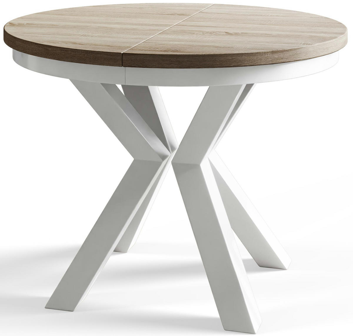 ESSZIMMERTISCH LOFT, ausziehbarer Tisch 120 cm/200 cm, Farbe: Beige, mit Metallbeinen in Farbe Weiß - Weiß/Sonoma Eiche, Holzwerkstoff (120/120/76cm) - Alpi-Möbel
