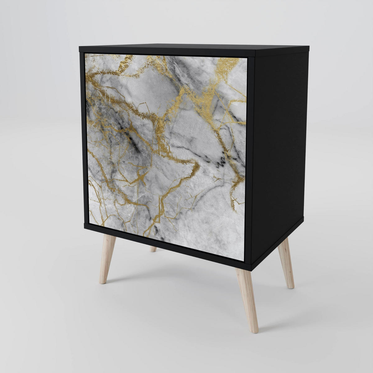 SIDEBOARD TIMELESS GLIDE, Schwarz, 57,5x42x75,5 cm, Goldfarbene Metallfüße - Goldfarben/Multicolor, Holzwerkstoff/Metall (57.5/75.5/42cm) - SpaceRebels