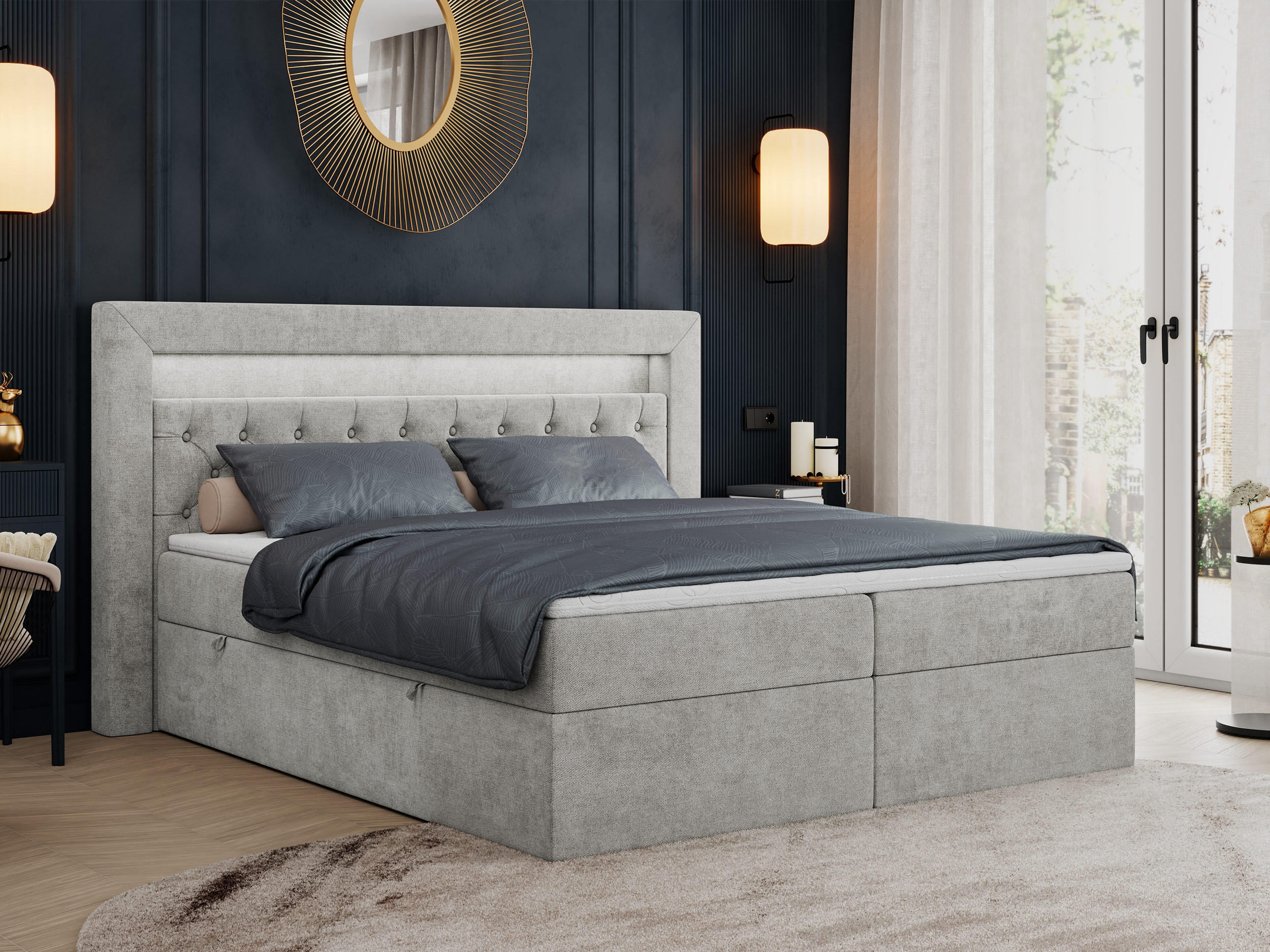 BOXBETT GOLD-6 LED 160/200 Hellgrau Struktur - H4 - Hellgrau, Holz/Textil (160/200cm) - MKS