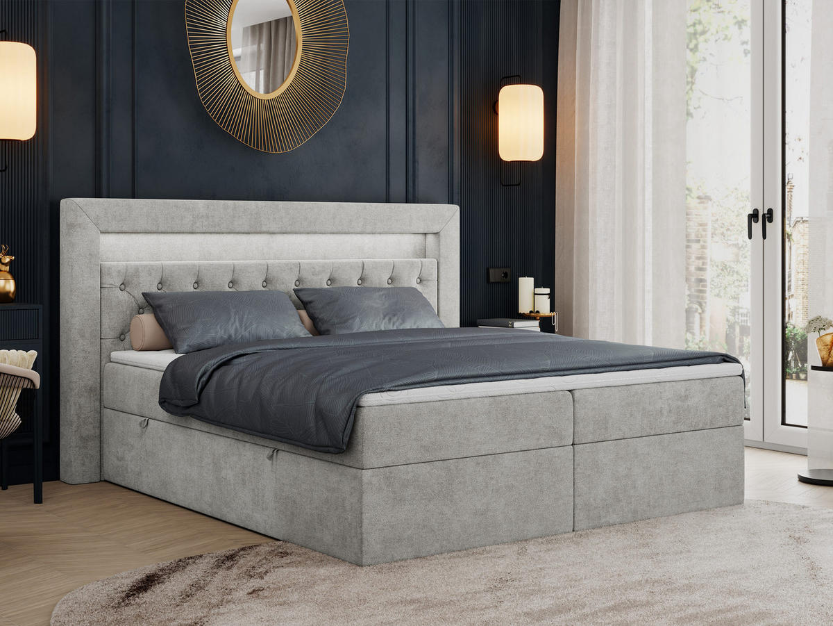 BOXBETT GOLD-6 LED 160/200 Hellgrau Struktur - H3 - Hellgrau, Holz/Textil (160/200cm) - MKS