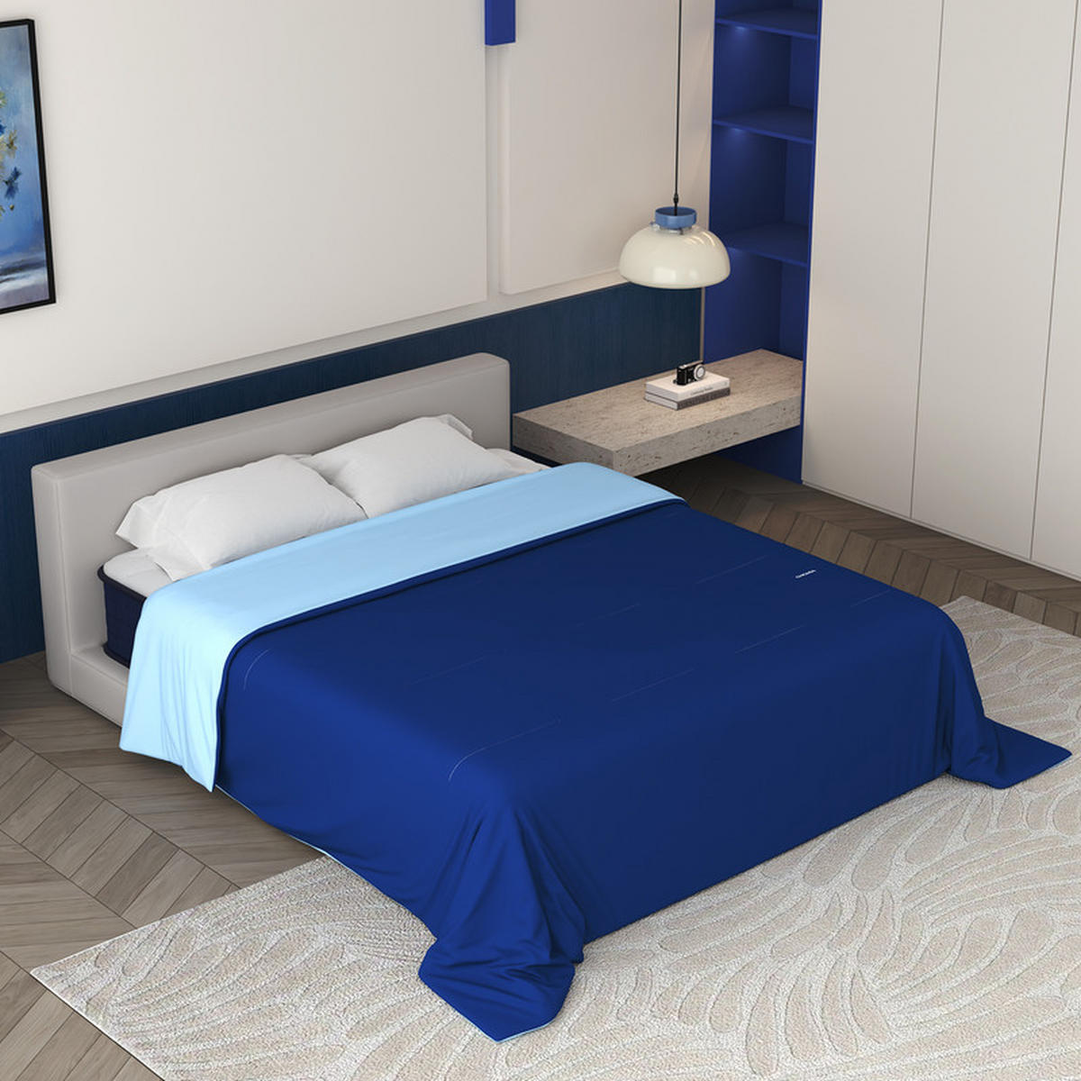 SOMMERDECKE 140x200 cm Blau kühlend antibakteriell leicht atmungsaktiv wendbar OEKO-TEX® - Blau, Textil (140/200cm) - CHICASA