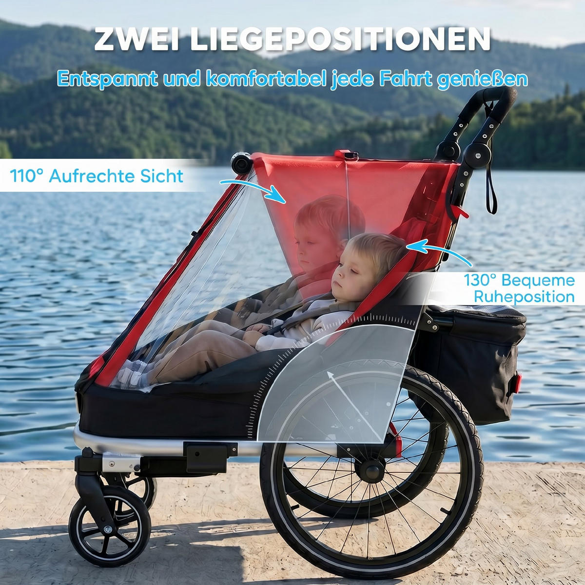 KINDERFAHRRADANHÄNGER Stahl Oxford Gewebe Rot - Rot, Metall (82/102/155cm) - AIYAPLAY