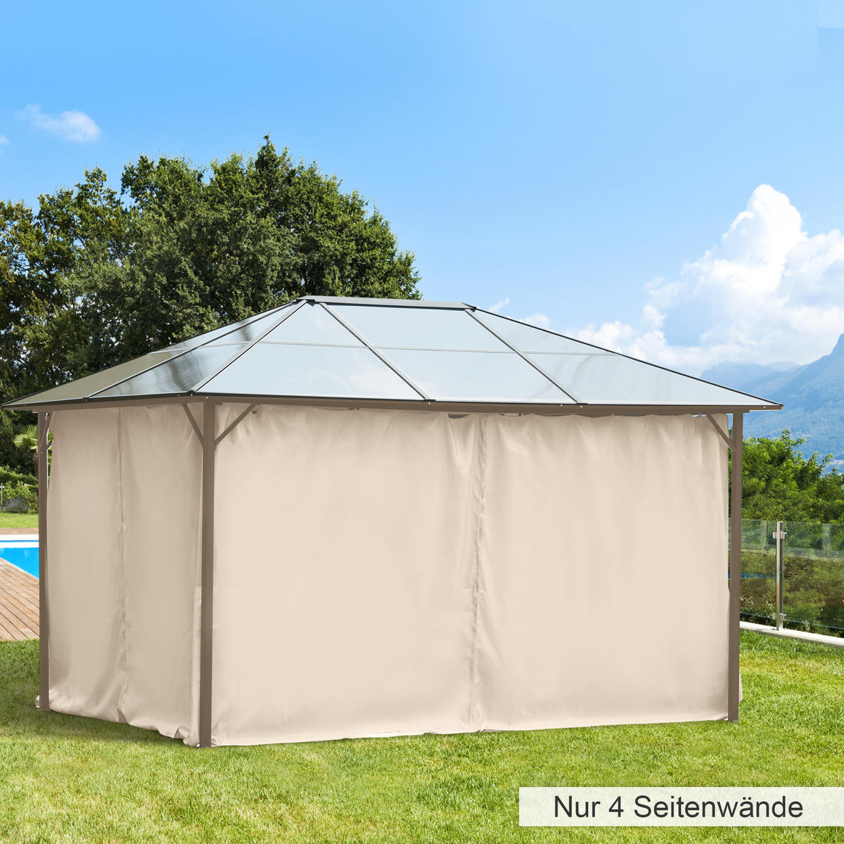 PAVILLONS aus Polyester 3x4 m in Beige mit 4 Seitenteilen - Beige, Textil (205/1/352cm) - Modfu