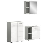 BADMÖBEL-SET 3-teilig weiß Hochglanz, grau 135 cm, Komplettset mit Soft-Close - Weiß Hochglanz/Grau, Glas/Holzwerkstoff (135/190/32cm) - Inn.Furn
