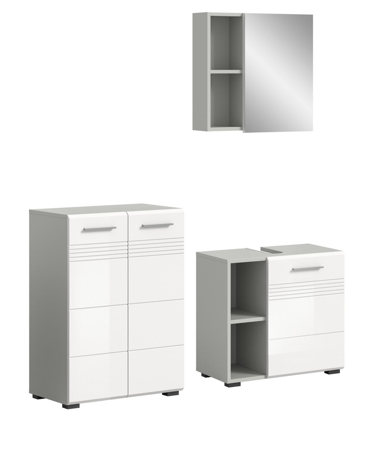 BADMÖBEL-SET 3-teilig weiß Hochglanz, grau 135 cm, Komplettset mit Soft-Close - Weiß Hochglanz/Grau, Glas/Holzwerkstoff (135/190/32cm) - Inn.Furn