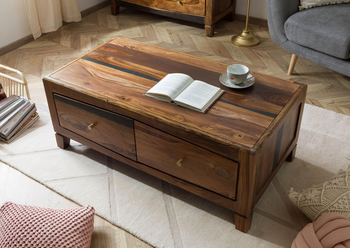 COUCHTISCH Sheesham 115x60x45 dunkelbraun lackiert ANCONA #202 - Dunkelbraun, Holz (115/60/45cm) - Massivmoebel24