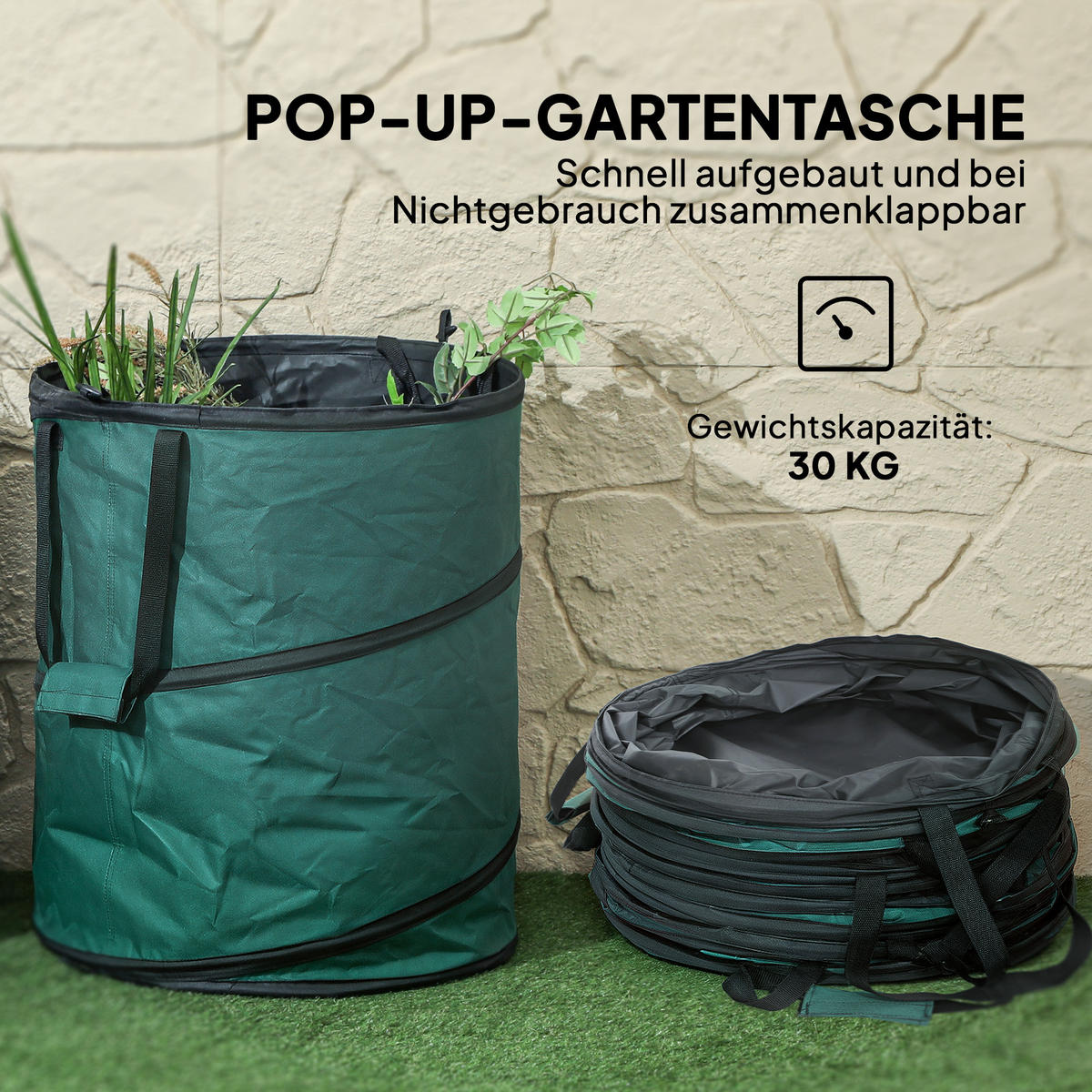 GARTENSACK 2x160L - Grün, Textil (55/65/55cm) - Outsunny