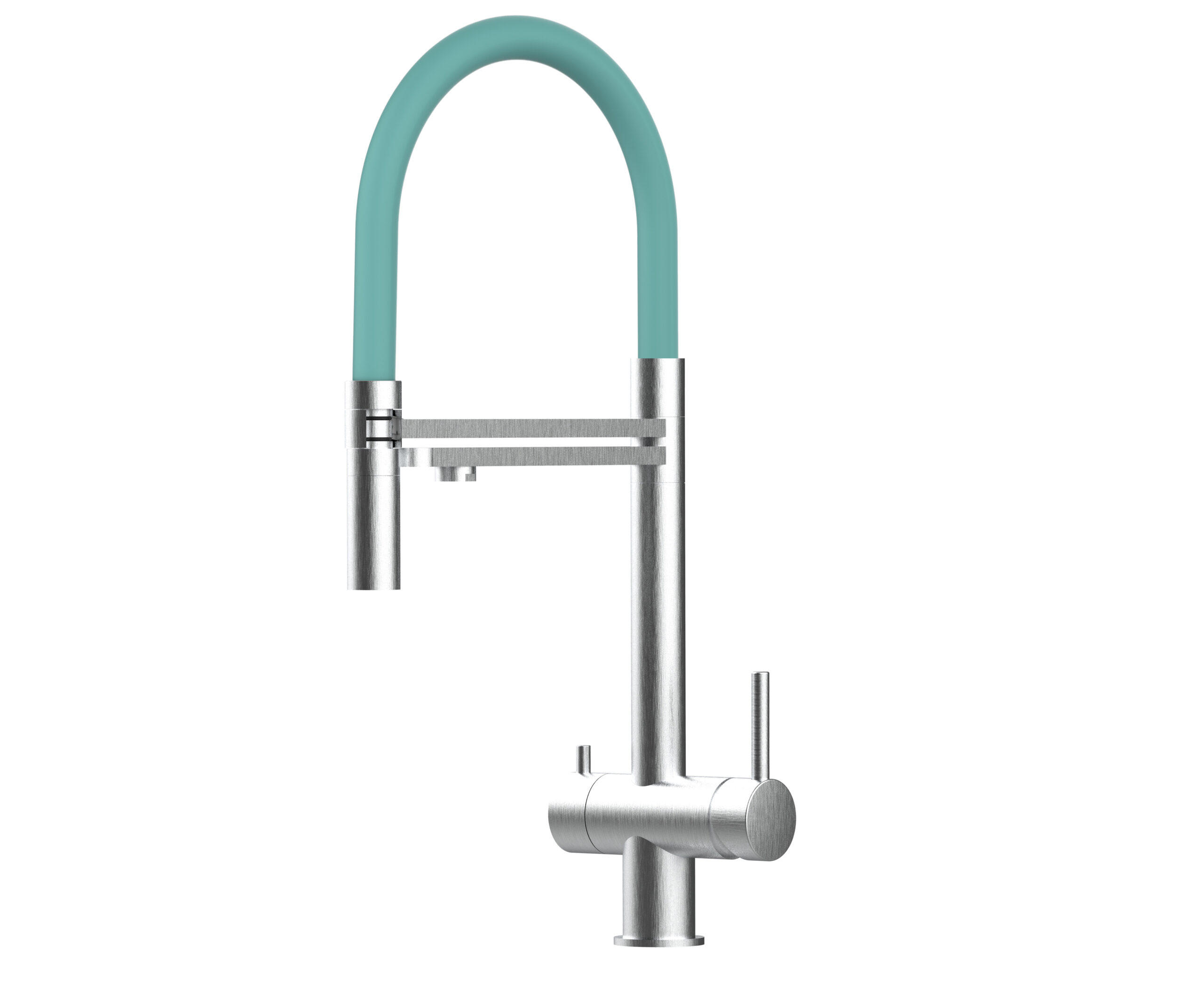 3-WEGE-KÜCHENARMATUR, Edelstahl Massiv aus Chirurgenstahl, Gebürstet und Türkis, 2-Strahl-Brause - Türkis, Metall (24/49/24cm) - VIZIO