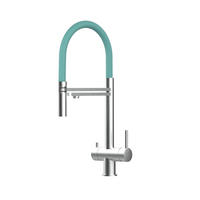 3-WEGE-KÜCHENARMATUR, Edelstahl Massiv aus Chirurgenstahl, Gebürstet und Türkis, 2-Strahl-Brause - Türkis, Metall (24/49/24cm) - VIZIO