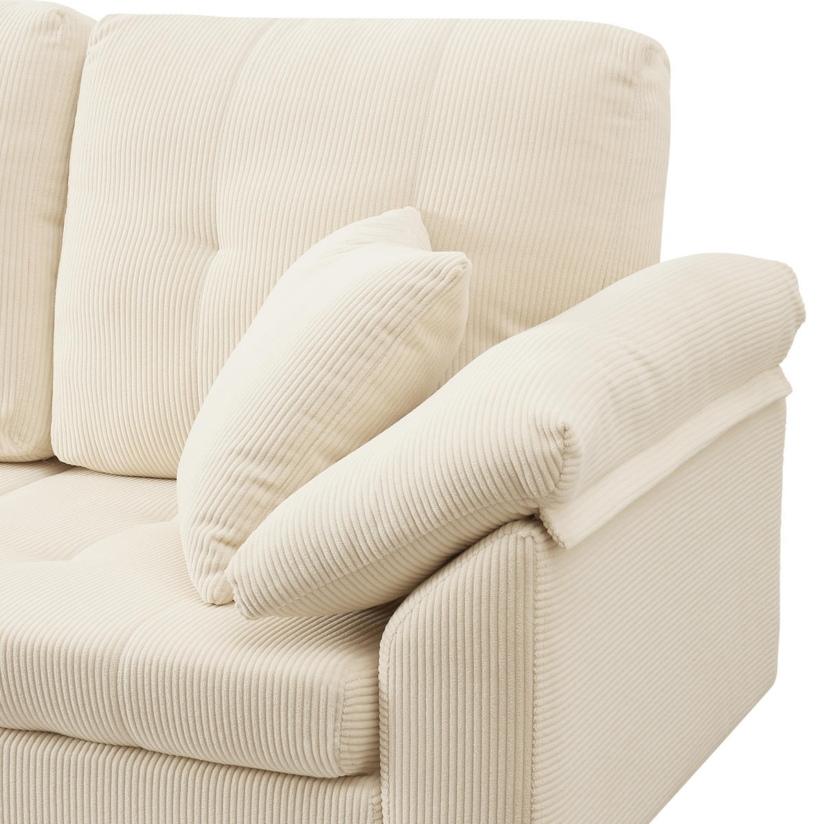 ECKSOFA 4-Sitzer Cord mit flexiblem Hocker, DE-42943, Cremeweiß - Creme, Metall (250/70cm) - ComfortXL
