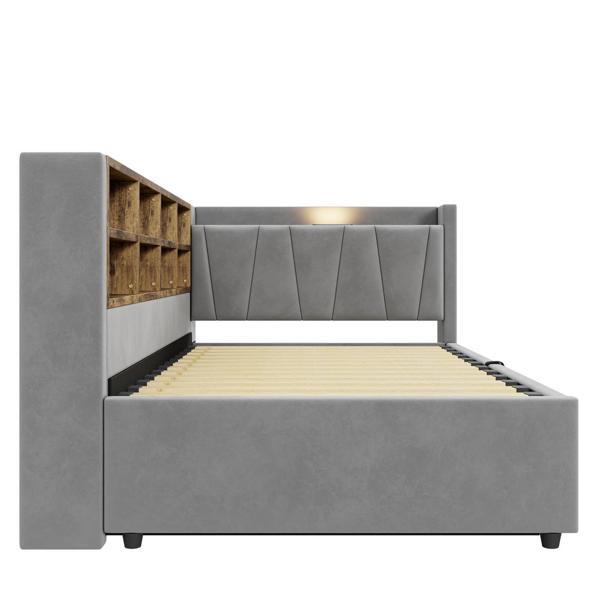POLSTERBETT 90/200 cm Hellgrau aus Samt mit Stauraum - Hellgrau, Textil (90/200cm) - OKMYHOME