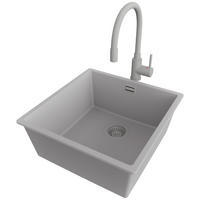UNTERBAUSPÜLE GRANIT London, 2-er set Grau 46/47 cm 1 Becken + Küchenarmatur 38/14 cm + Ablauf-Set ab 50er Unterschrank - Grau, Kunststoff (46/20/47cm) - Primagran