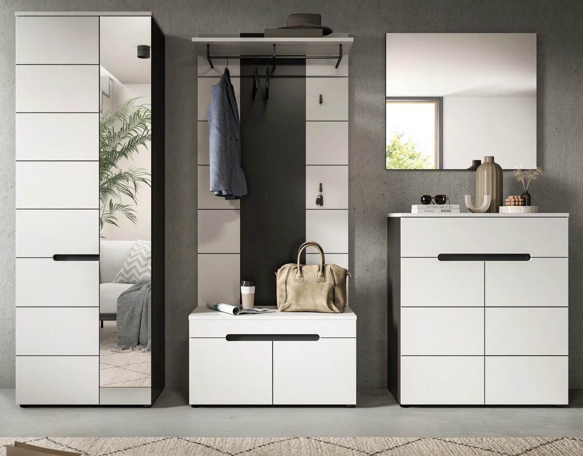 GARDEROBEN-SET 5-teilig in weiß, grau 255 cm, Komplettset mit Soft-Close, Cooper - Schwarz/Weiß, Glas/Holzwerkstoff (255/190/37cm) - Inn.Furn