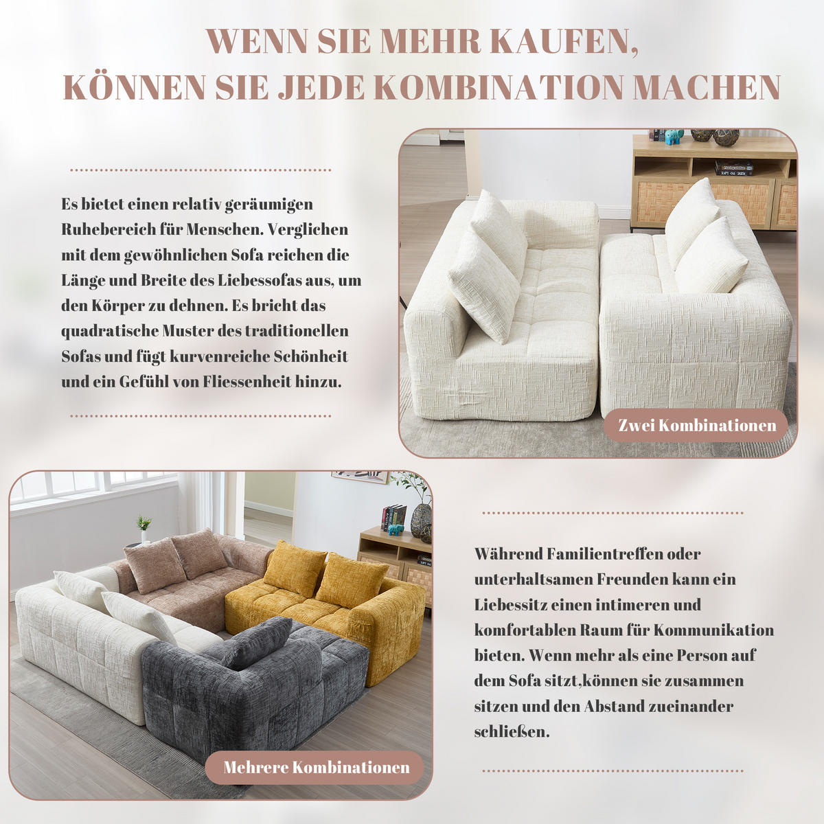 2-SITZER 158/90/60 cm Beige aus Chenille mit Seitentaschen - Beige, Textil (90/60/158cm) - OKMYHOME