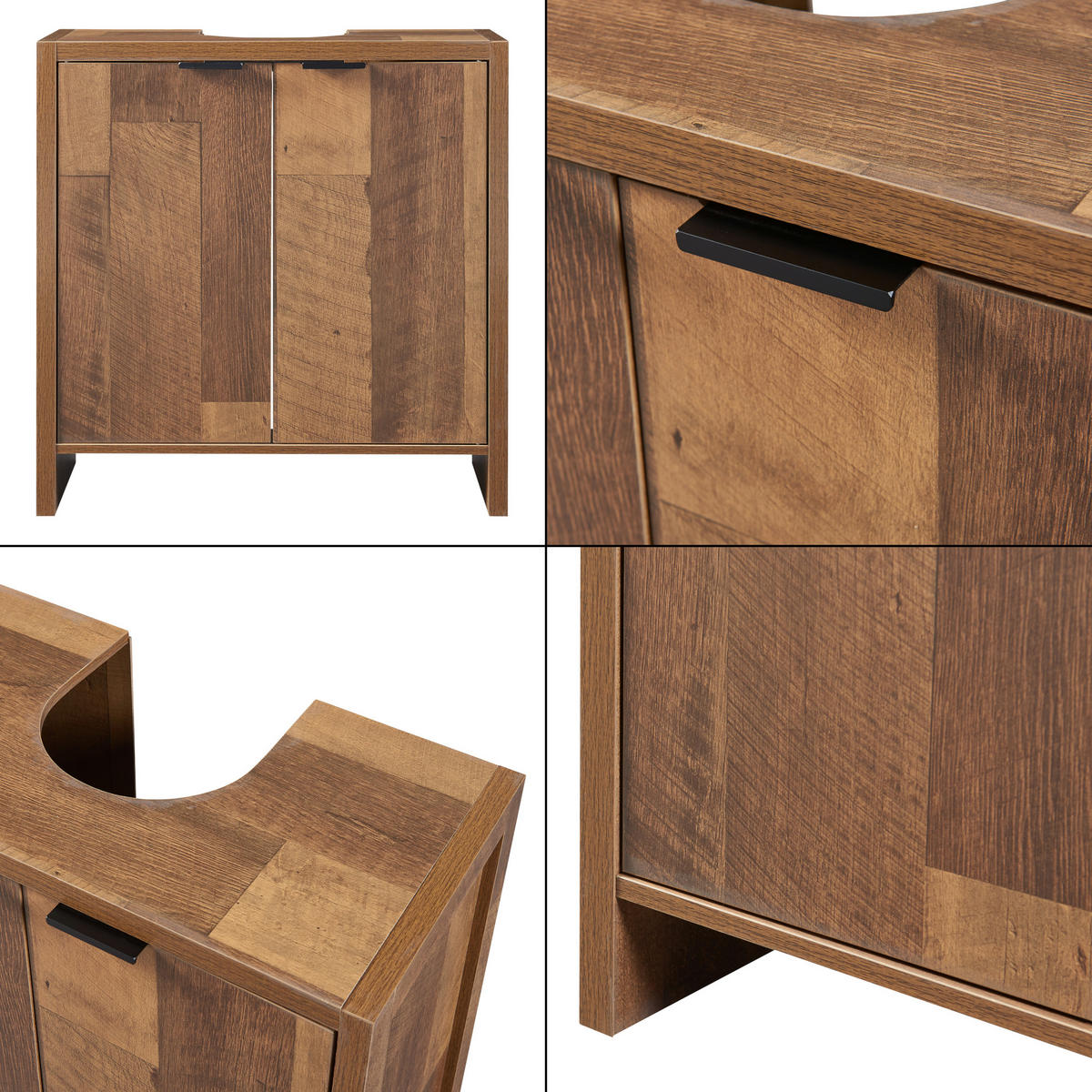 WASCHBECKENUNTERSCHRANK Namsskogan - Walnussfarben/Schwarz, Holzwerkstoff/Metall (60/60/30cm) - [en.casa]