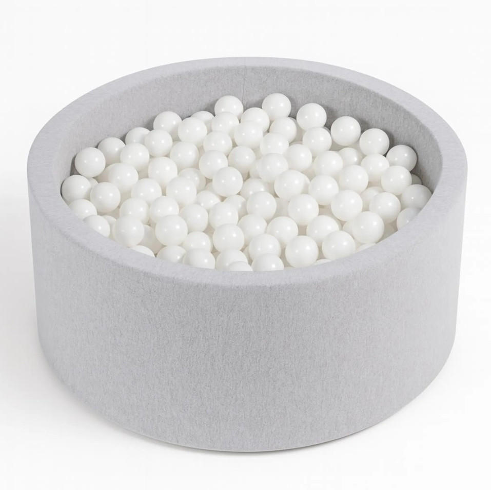 BÄLLEBAD Farbmix 90 cm Durchmesser inkl. 200 Bälle - Weiß/Grau, Textil (90/30/30cm) - AngeLove