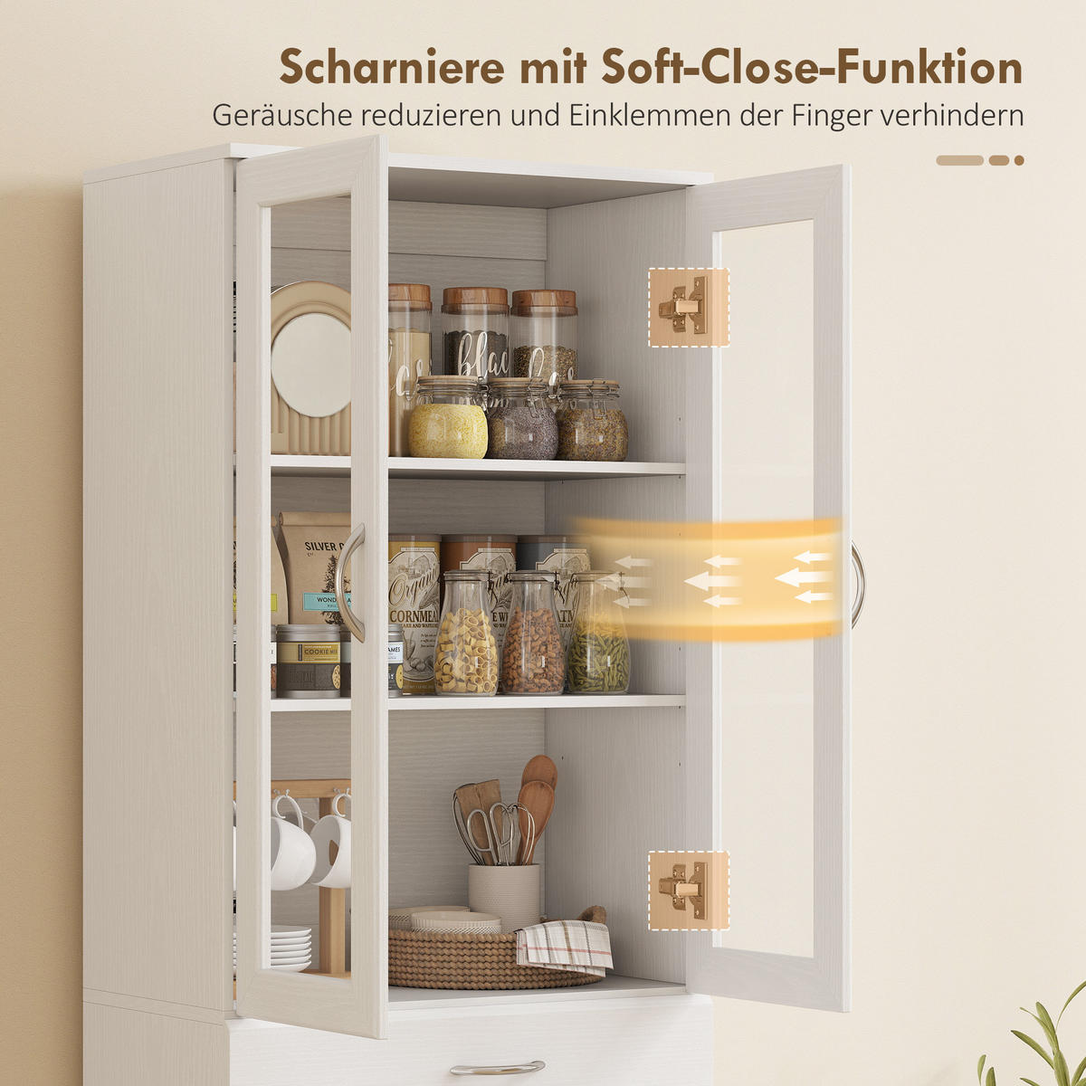 KÜCHENSCHRANK Buffetschrank mit verstellbar Regal Schublade 2 Schrank Weiß - Silberfarben/Weiß, Holzwerkstoff/Metall (35/180/60cm) - HOMCOM