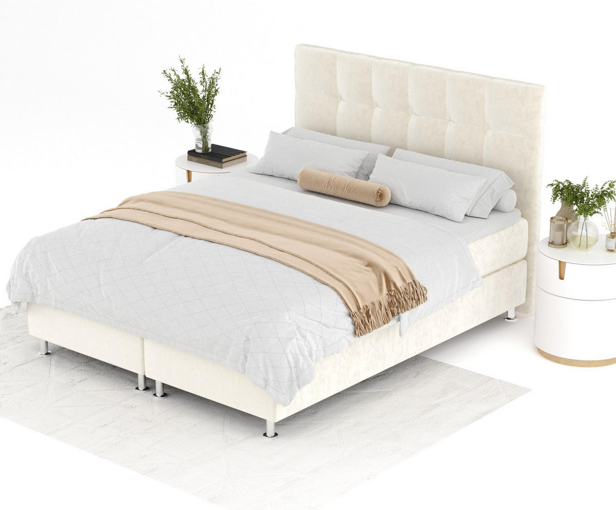 BOXSPRINGBETT Chanton Creme 200/200 cm mit Latex-Topper - Silberfarben/Creme, Holz/Holzwerkstoff (200/200cm) - Maison de Reve