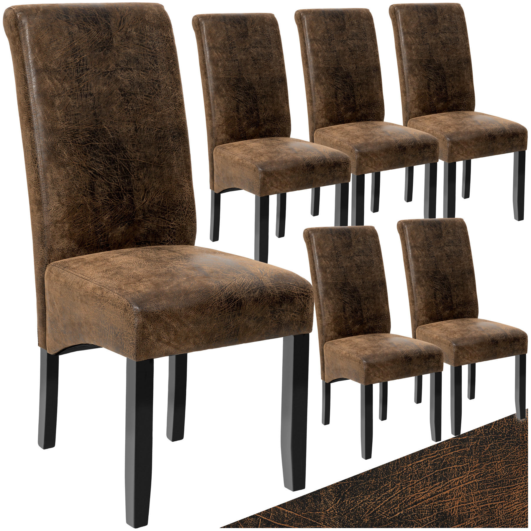 ESSZIMMERSTUHL 6er Set 44 x 63 x 106 cm antikbraun - Anthrazit/Braun, Textil (44/106/45cm) - tectake